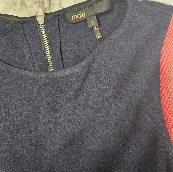 Maje Crew Neck Varsity Stripe Navy Blue Red White Sweater 3 Large - Picture 7 of 10